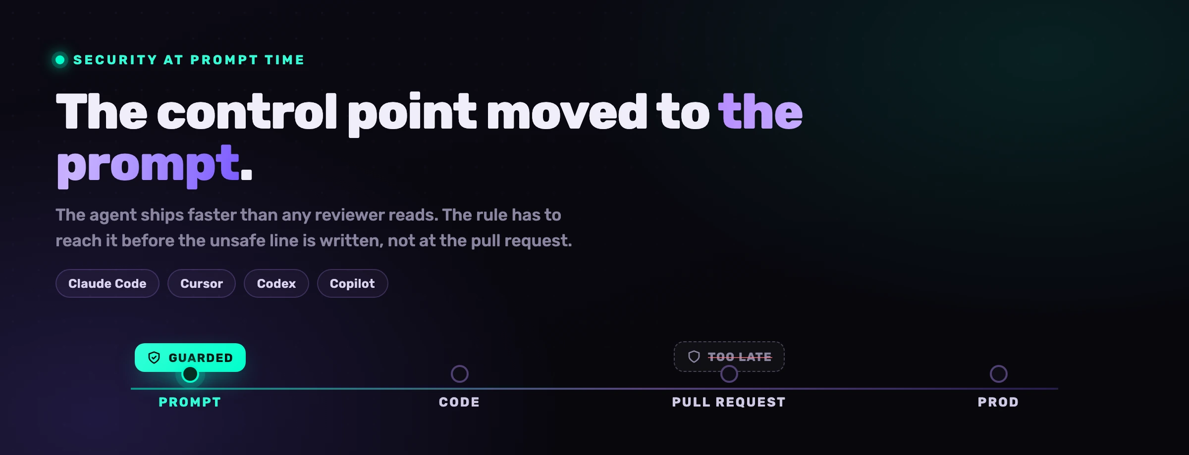 VibeDefend brings security to prompt time: the control point moves from the pull request to the prompt.